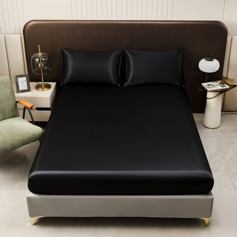 Satin Pillowcase Silk - 3 stuks zwart satijnen hoeslaken effen