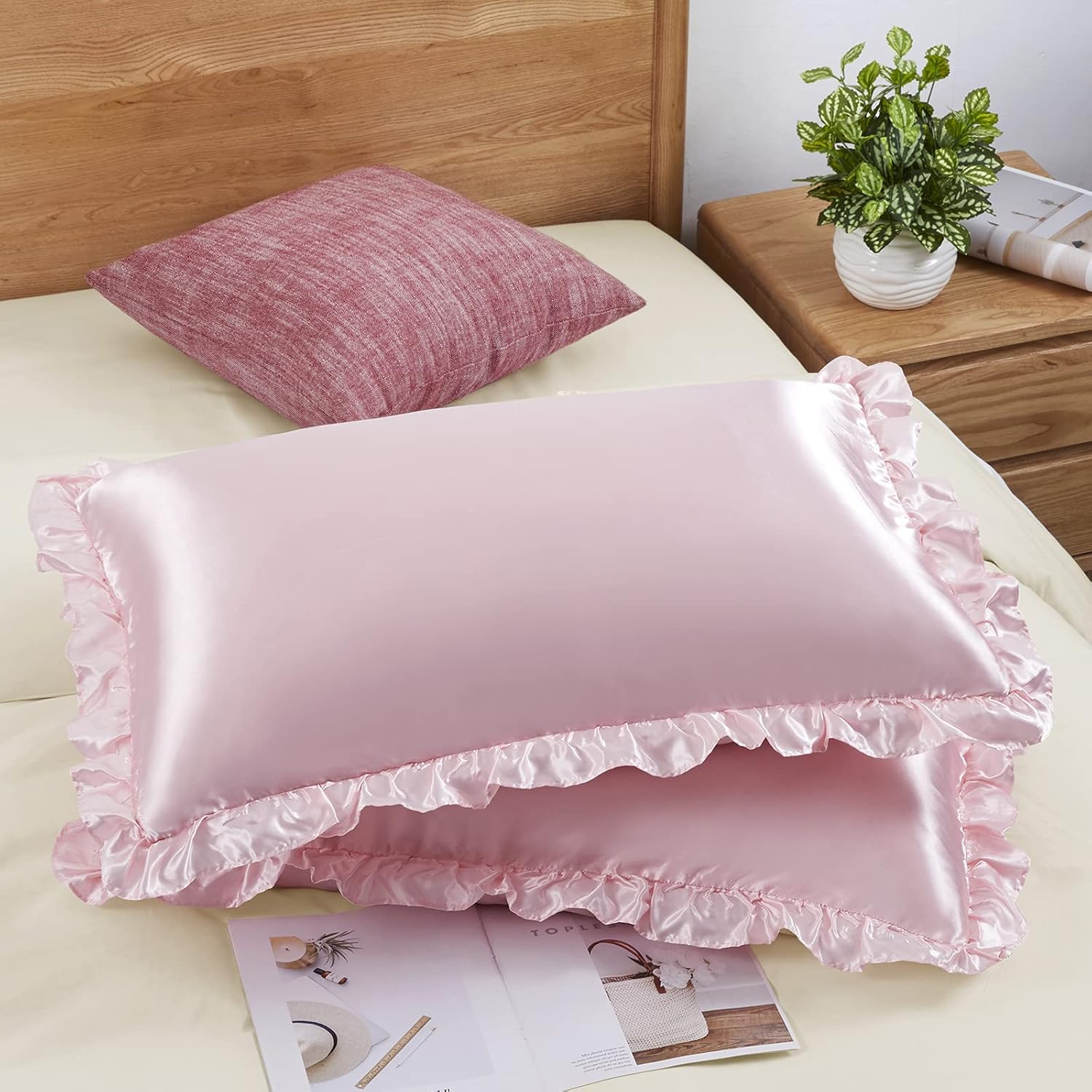 Satin Pillowcase Silk - 2 stuks satijnen kussenslopen met ruches